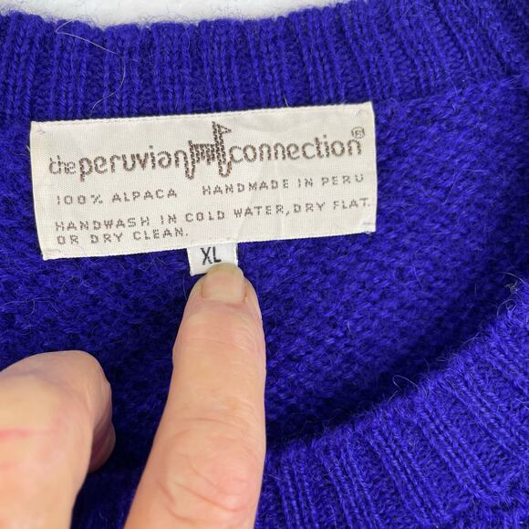 Vintage Peruvian Connection Purple Knit Sweater 100% Alpaca Hand Made in Peru XL - Picture 5 of 8